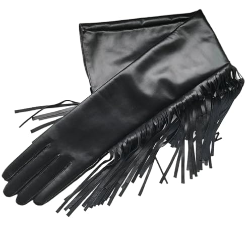 Women's Long Fringe Tassel Genuine Leather Gloves Club Performance Formal Party Extra Long Gloves