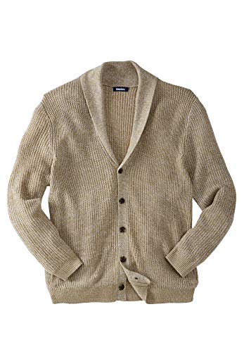 KingSize Men's Big & Tall Shaker Knit Shawl-Collar Cardigan Sweater - Big - 4XL, Khaki Marl Multicolored