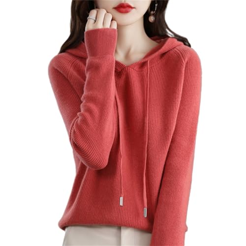 Image of Womens Cashmere with Pullovers,Winter Casual Knitting Hoodie Fashion Sweater,Fall Drawstring Thick Sweater (Bean Paste,S,Small)