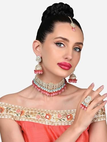 Conjunto de joyas Kundan chapado en oro con perlas y base de latón 7