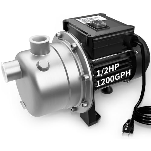 Image of LANCHEZ 1 /2 HP Shallow Well Pump, 960 GPH Stainless Steel Water Transfer Pump, 115V Garden Irrigation Pump, Water Booster Jet Pump for Home Garden Lawn Farm, Black
