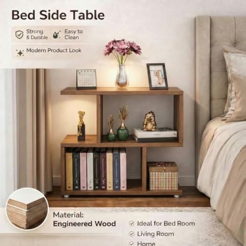 Image of SPYDER CRAFT Zig Zag Engineered Wood Bedside Table for Bedroom|Wooden Modern Side Tables for Bedroom|Side Table for Bed Room|Corner Table for Bed Room (Finish Color -Noce Lyon, DIY(Do-It-Yourself))