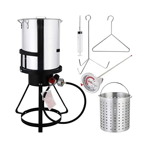Outvita 30 Qt Turkey Deep Fryer Set, Aluminum Fish & Seafood Boiler Steamer with 55,000 BTU Propane Gas Burner Stand Injector Thermometer Hose, Ideal for Outdoor Fry Cooking, Sliver Outvita 30 Qt Turkey Deep Fryer Set, Aluminum Fish & Seafood Boiler Steamer with 55,000 BTU Propane Gas Burner Stand Injector Thermometer Hose, Ideal for Outdoor Fry Cooking, Sliver