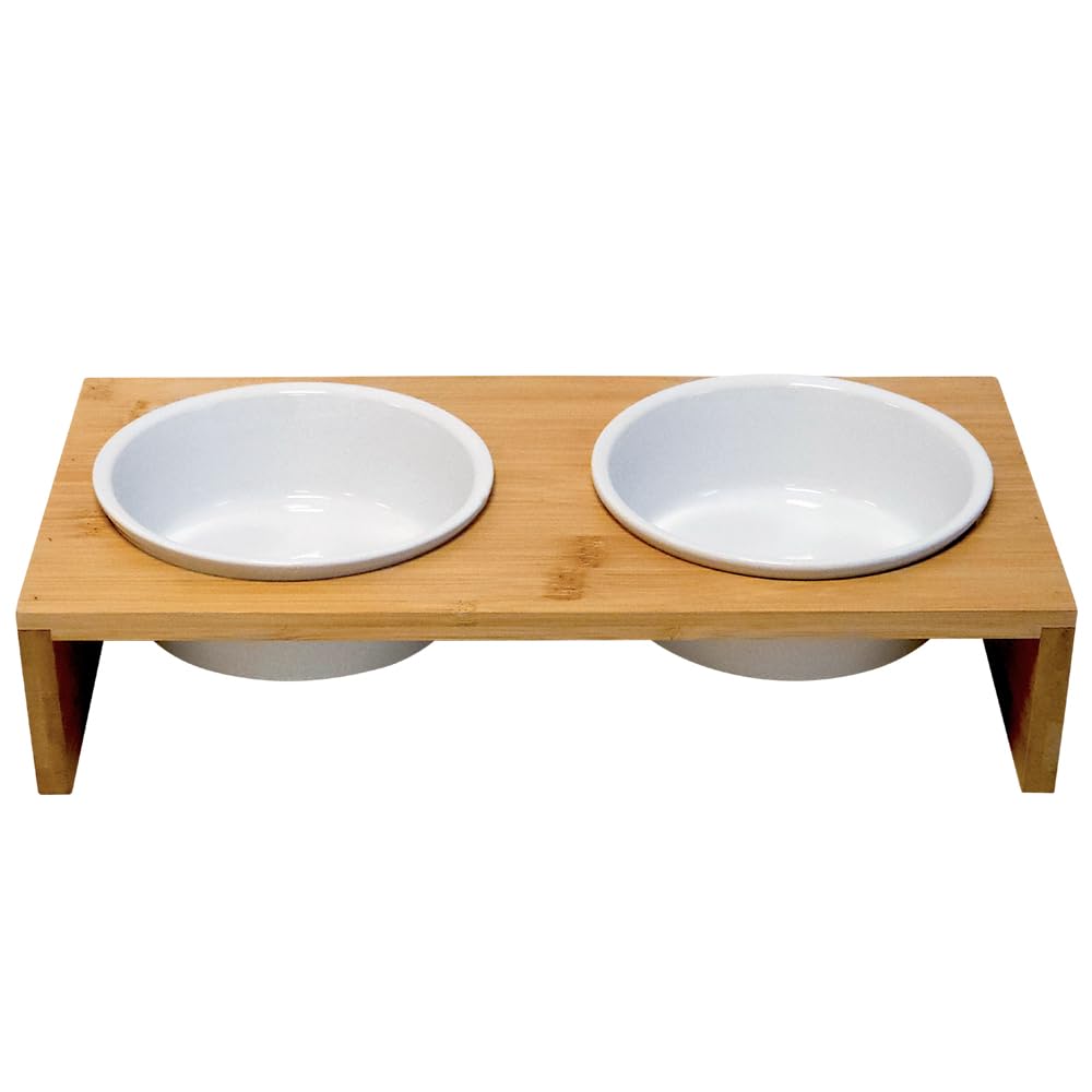 Nobby Hunde Futterbar Holz erhöht ILUS M 38 x 19 x 9 cm, 2 Näpfe Ø15x6 cm, 2x500 ml