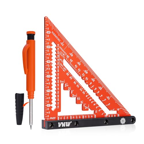 VNW 7inch Rafter Square with Carpenter Pencil, 1/8" Precision Hea...