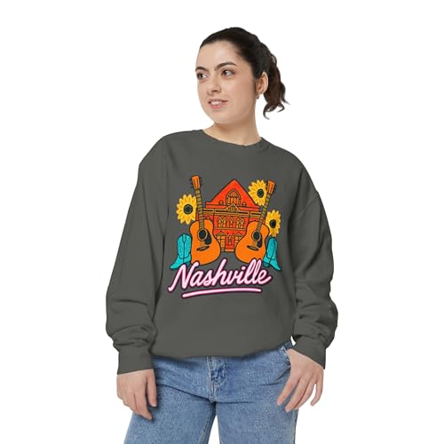 Nashville Country Music Comfort Colors Unisex Crewneck Sweatshirt with Guitars Boots and Sunflowers3