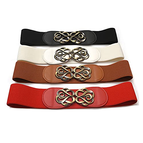 Women Elastic Wide Waist Belt with Vintage Buckle Retro Stretch Cinch Belt for Ladies Dress2