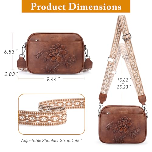 Image of Small Crossbody Purses for Women, Trendy Vegan Leather Crossbody Bag Embossed Travel Shoulder Handbags with Wide Strap