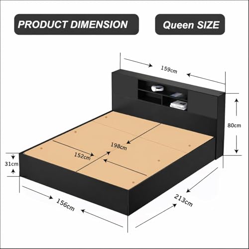 Image of Callas Estoria Engineered Wood Queen Size Bed with Storage | Free Installation with 1 Year Warranty (Black, Queen with Storage)