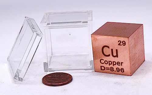 Image of 1 inch 25.4mm Copper Metal Cube Cu up to 99.9% Pure Periodic Table Element Engraved Density Collection Science Education Display Block Cube + Acrylic Case Box - 1PC