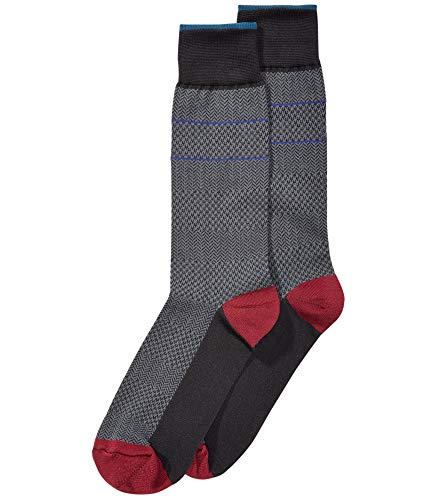 Perry Ellis Mens Microfiber Herringbone Dress Socks, Black, 7-12