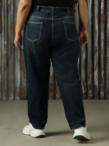 Image of High Star Women Cotton Washed Mom Fit Casual High-Rise Jeans