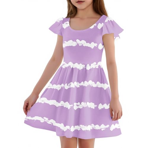 Girls Polka Dot Dress Flutter Sleeve Casual A-Line Summer School Dress for Kids Ages 4-14