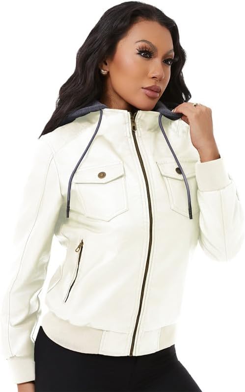 KVE Women's Faux Leather Jacket Waterproof Motorcycle Bomber Jacket Vintage PU Moto Biker Coat - Image 7