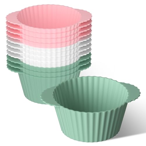 BREANIFULL 12 pirottini in silicone 7,5 x 5,4 x 3 cm per friggitrice ad aria, grandi pirottini per muffin Air Fryer Rosa + Grigio + Blu