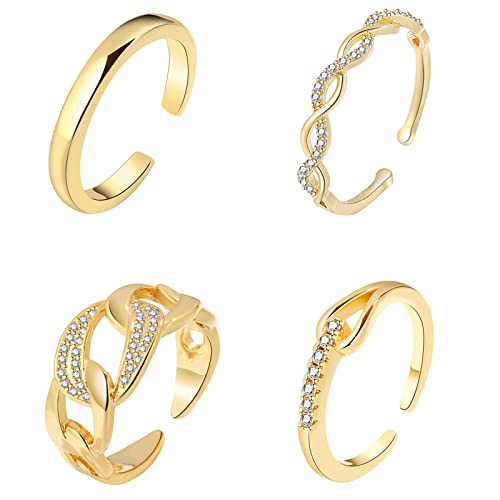 Yalimaza 4Pièces Empilable Bague Phalange Knuckle Midi Bague Minimaliste Réglable Ouverts Bague Set pour Femmes Filles Lot Bagues Bande Or CZ Bague Cover