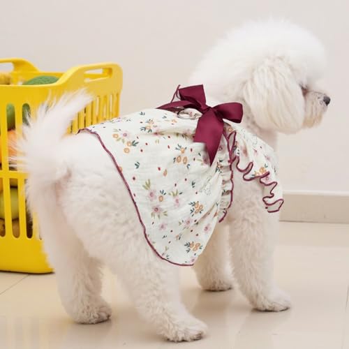 Image of CuteBone Cotton Dog Dress Flowers with Leash Ring & Sleeve Ruffles, Soft & Breathable, Stylish Pet Clothes Outfit for Small Dogs, Comfortable & Easy to Wear CFX03S