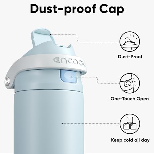 Image of ENCOOL Leakproof Insulated Water Bottle with Straw Dual-Sip Water Bottle Bag-Safe Design for Work, Commute & Gym - Keeps Drinks Cold All Day, 18 oz, Frost Blue