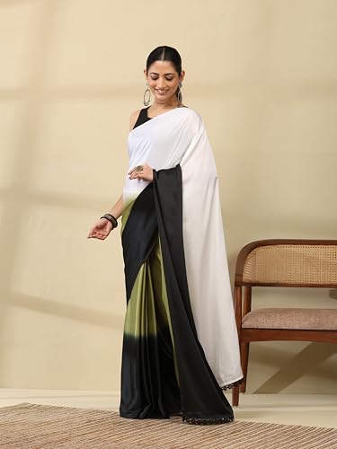 Image of Garden Vareli Lace Border Satin Saree with Unstitched Sequin Blouse Piece