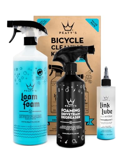 Peatys Bicycle Cleaning Kit - Wash Degrease & Lubricate Bike Maintenance Kit Includes Foaming Bike Cleaner Drivetrain Degreaser Spray & Chain Lube Suitable for Carbon MTB Road and E-Bikes