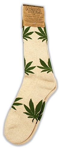 Marijuana Weed Leaf Calf Length Socks - Made with Hemp & Organic Cotton (Large/X-Large, Natural Beige)