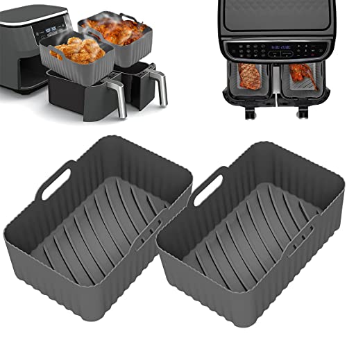 MOFELON 2Pcs Air Fryer Liners for Ninja Dual, Reusable Silicone Air Fryer Liners for Ninja Foodi AF300UK，Air Fryer Accessories, Reusable Silicone Dual Basket Air Fryer Liner 7.6L-9.5L