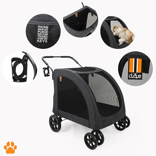 MY DUQUE – Chester Hundebuggy – Haustierwagen für große Hunde, Katzenbuggy, geräumiger und komfortabler Trolley, faltbar, inkl. Regenschutz und Flaschenhalter, max. Belastung 50 kg