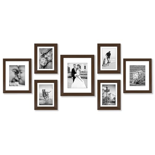 Americanflat 7 Piece Gallery Wall Frame Set in Walnut - One 11x14, Two 10x8, and Four 7x5 Frames - Collage for Wall With Horizontal and Vertical Formats