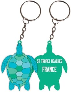 R and R Imports St Tropez Beaches France Turtle Metal Keychain
