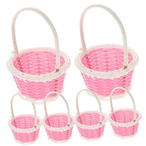 CHILDWEET 6 Cestas De Plástico De Ratán Para La Compra Cestas Para Niñas Cesta De Mimbre Cesta Para Bicicleta Cesta Pequeña Cestas Tejidas En Miniatura Cesta De Mimbre Con Asa Cesta