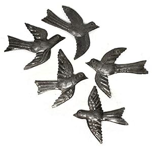 Set of 5 Small Birds Flying, Decorative Bird, Metal Wall Hanging Ornaments, Haitian Recycled Figurines, Nature Inspired 4 x 5 Inches Set of 5 Small Birds Flying Decorative Bird Metal Wall Hanging Ornaments Haitian Recycled Figurines Nature Inspired 4 x 5 Inches