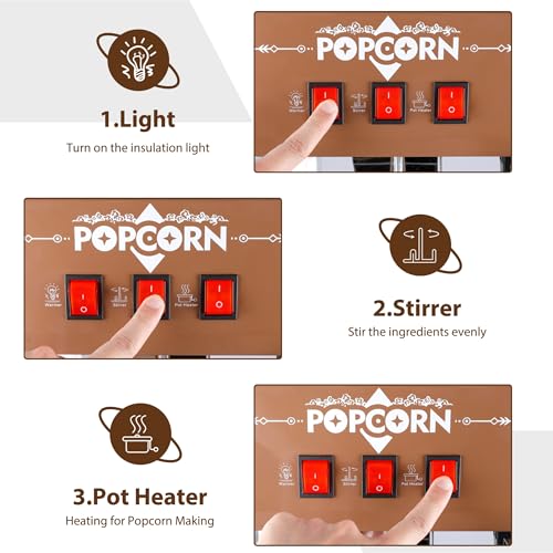 Image of 12oz popcorn machine,candy dispenser popcorn maker,suitable for family gatherings & parties.-Brown