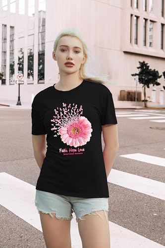 Breast Cancer Shirts for Women Sunflower Pink Ribbons T-Shirt Breast Cancer Awareness Tee Tops3