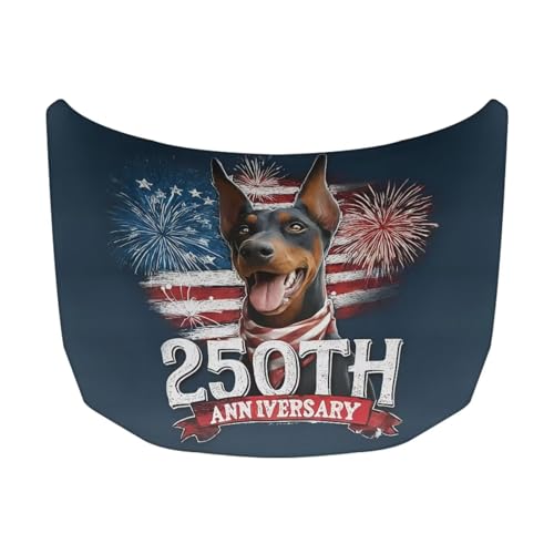 Image of Doberman Dog USA 250th Anniversary Print Car Hood Cover, Portable Car Bonnet Banner All-Season Engine Cover, Outdoor Indoor Foldable Protective Covers, Universal for SUV Van
