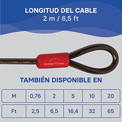 Everest Fitness - Cable de acero con ojales, cable de seguridad revestido de plástico, cable de 76 cm hasta 20 m de longitud, robusto candado ideal como cable antirrobo para bicicleta - imagen 3