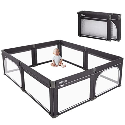 Image of Albott Baby Playpen- Foldable Playpen for Babies and Toddlers 89x74 in Baby Play Yards, 45 sq. ft Portable Baby Fence(XL, Deep Grey), (HN-014)