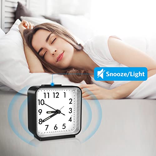 Amir Analog Alarm Clock, Silent Non Ticking Small Clock, Travel Alarm Clock With Snooze & Light, Ascending Beep Sounds, Battery Operated Loud Alarm Clock For Bedroon, Bedside, Desk (Black) #TOP2
