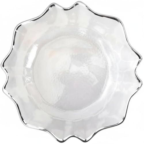 XL Teller Unterteller aus Glas 33 cm mit Silberrand (4), 1x Glasteller...
