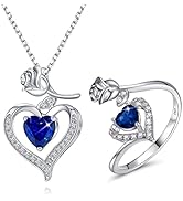 Rose Herz Geburtsstein Halskette Ring Set mit CZ Geburtstag Valentinstag Weihnachten Muttertag Sc...