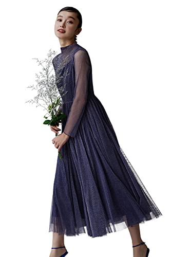 [ルイ ルエ ブティック] ラメ チュール メロウ ワンピース ドレス レディース ミセス ママ フォーマル 大きいサイズ 長袖 ロング パーティドレス パーティードレス 式 セレモニー 結婚式 二次会 パーティ パーティー M(9号) ネイビーU1128-M-NE