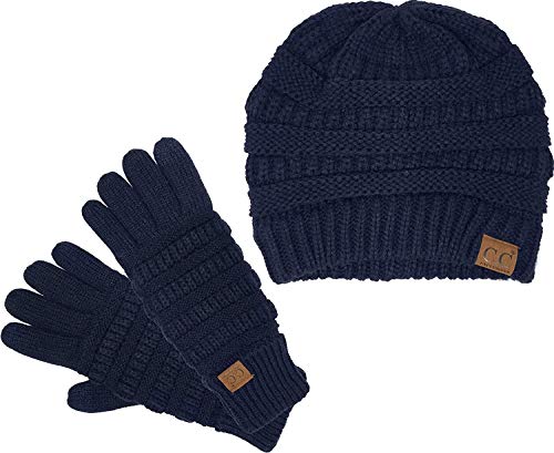 Image of Funky Junque Women's Beanie & Touchscreen Gloves Set - Soft 100% Acrylic Knit Winter Hat and Gloves, Cozy Cold Weather Gift