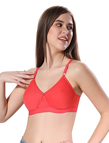 Image of Fabme Women's Cotton Seamless Non-Padded Non-Wired Bra, Cross Belt, Heavy Support, Double Layer Cups, Broad Elastic Bra