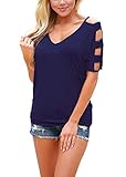 DREAGAL Girls Cold Shoulder Cut Out Sleeve Blouse Top T-shirt Navy Blue Large