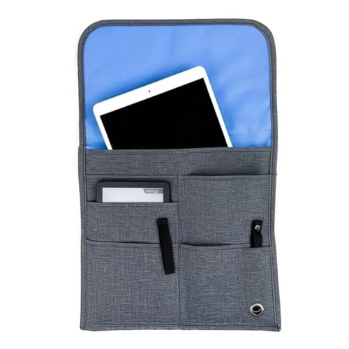 SO~MINE Airplane Pocket Organizer | Tray Table Cover | In Flight Seat Back Organizer Bag | Commuter Essential Travel Bag | Media Pouch For Flying | Travel Gift | Attaches To Luggage | Charcoal/Cobalt