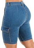 Moda Xpress Womens Juniors Butt Lift High Waist Med Blue Denim Bermuda Shorts 12121P