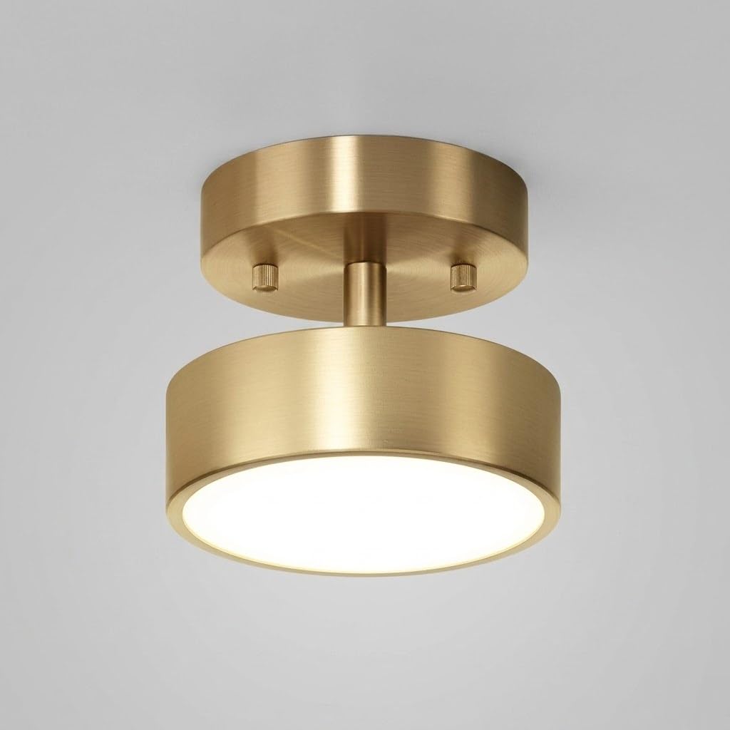 COSRUB Modern Brass Semi Flush Mount Ceiling Light, Adjustable Round LED Ceiling Lamp Minimalist Small Cylinder Ceiling Lighting for Hallway Entryway Aisle(Gold(4000K),12cm/4.72in)