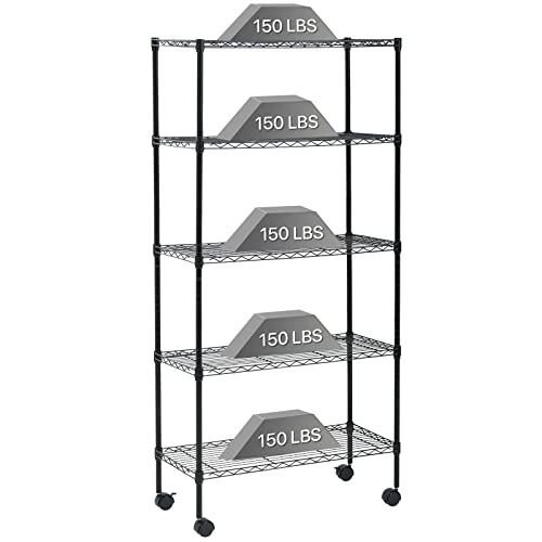 Dkelincs Wire Shelving Unit 30''L×14''W×60''H NSF Metal Storage Shelves 5 Tier Height Adjustable Wire Shelf with 4 Wheels for Kitchen Office Pantry Bathroom Garage, Black