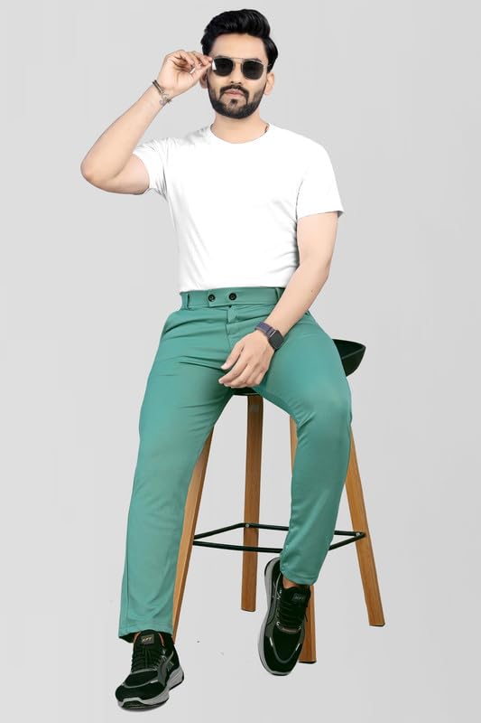 Image of MiraMichi Men's Slim Fit Formal Trousers - Crafted from Premium Lycra Blend Fabric, Solid Pattern, Ideal for Formal Occasions