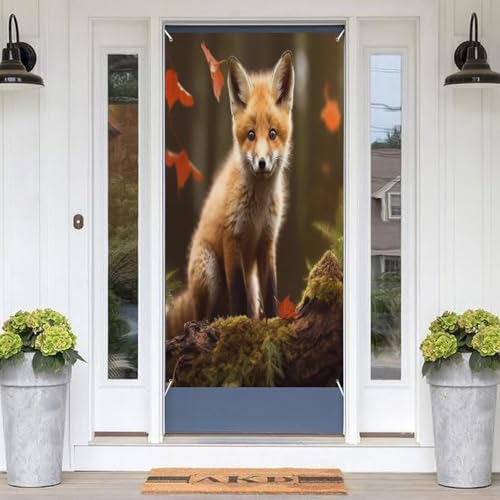 Bannière de porte renard pour masquer une entrée terne avec un grand visuel amusant