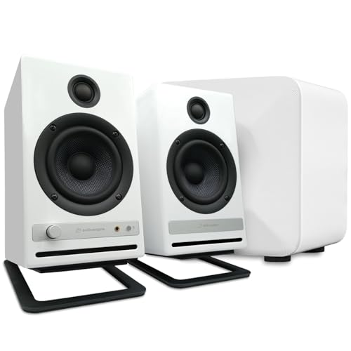 Image of Audioengine HD4 White 120 Watt Bluetooth Bookshelf Speakers with S6 DS2M for Music Gaming Movies Studios Dorms Bedrooms Offices